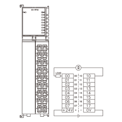 FX20-DO-RF50 ELCO IP20 MODULAR I/O SYSTEM, FX20-SUBMODULE, OUTPUT MODULE, 8-CHANNEL MECHANICAL RELAY OUTPUT, MAX. 2 A/CHANNEL, DIN 35 MM RAIL INSTALLATION